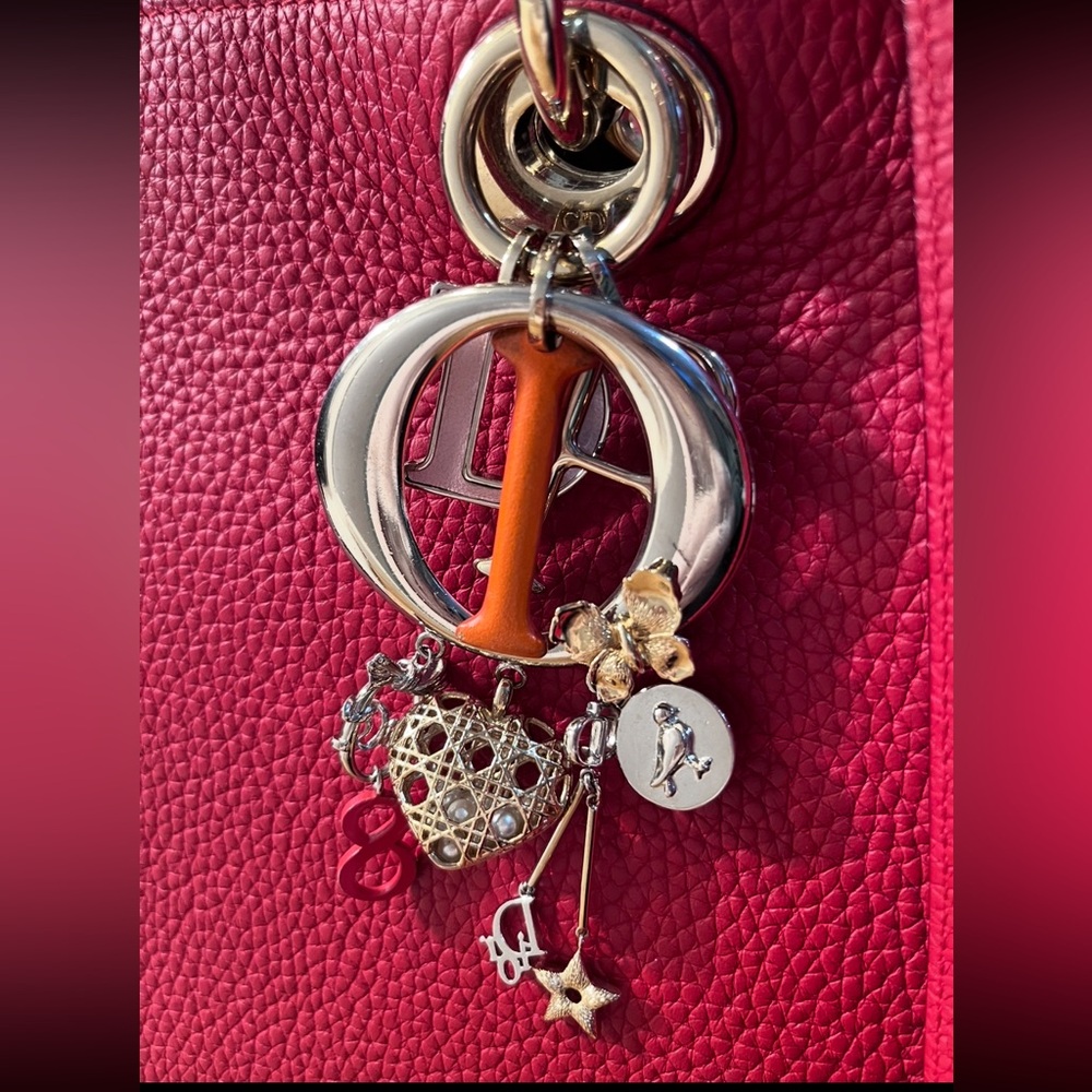 Christian Dior Red Diorissimo Pebbled Leather Tote W/Charms and Crossbody Strap - Picture 6 of 11